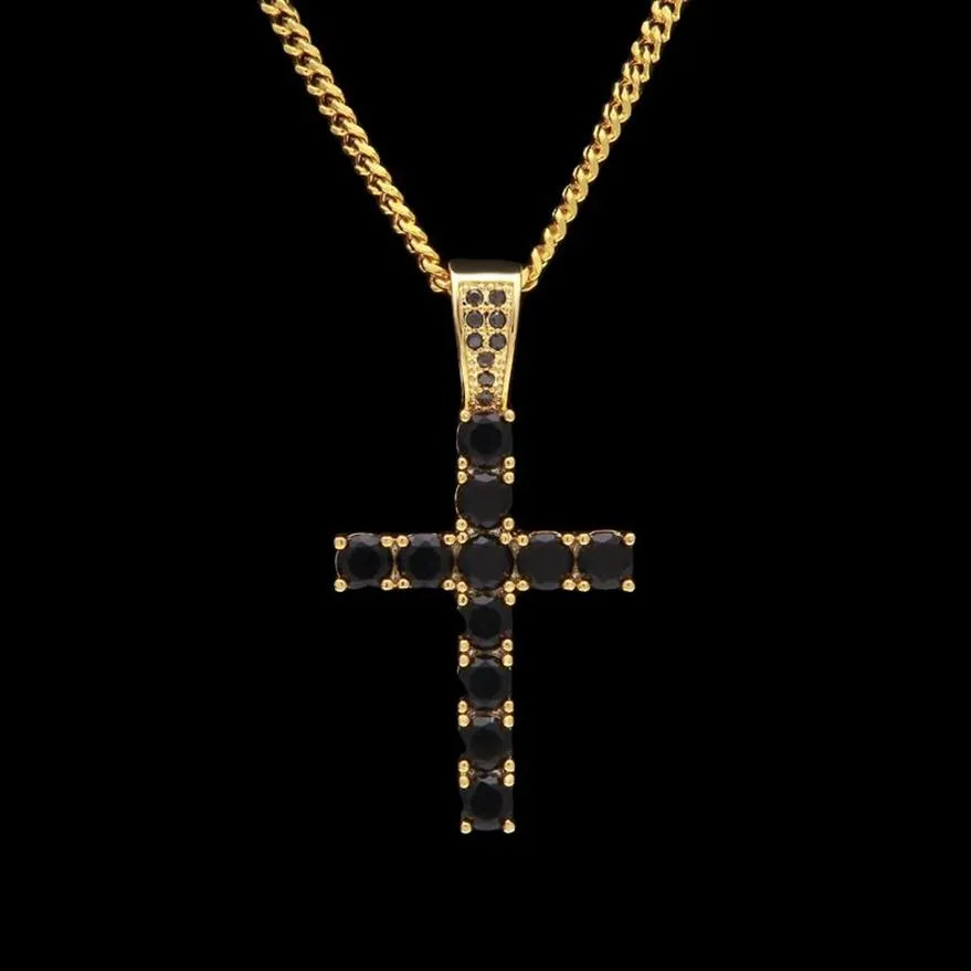 Gelado para fora colorido zircônia cz cruz colares pingentes punk hiphop moda jóias com cor de ouro 3mm cubana chain3419
