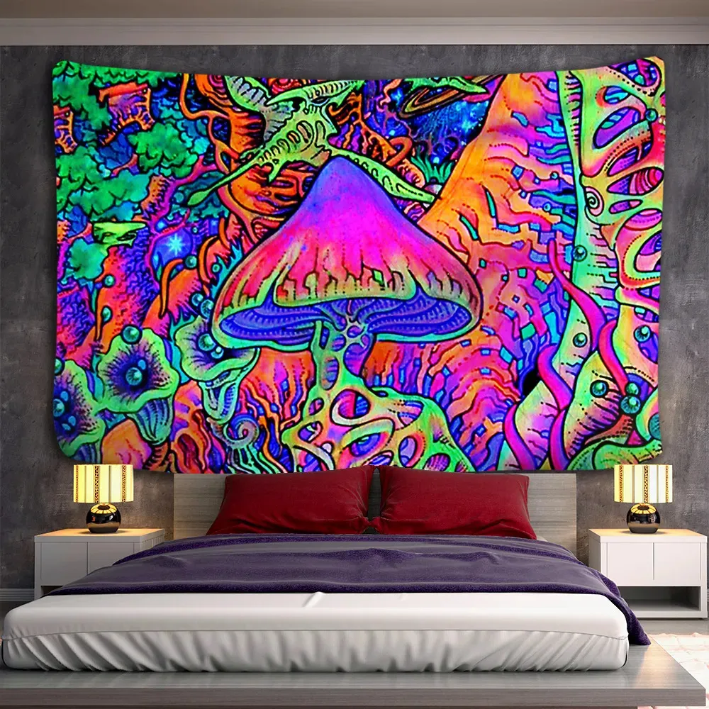 Tapisseries psychédélique champignon Mandala tapisserie tenture murale bohème gitane Tapiz sorcellerie 230928