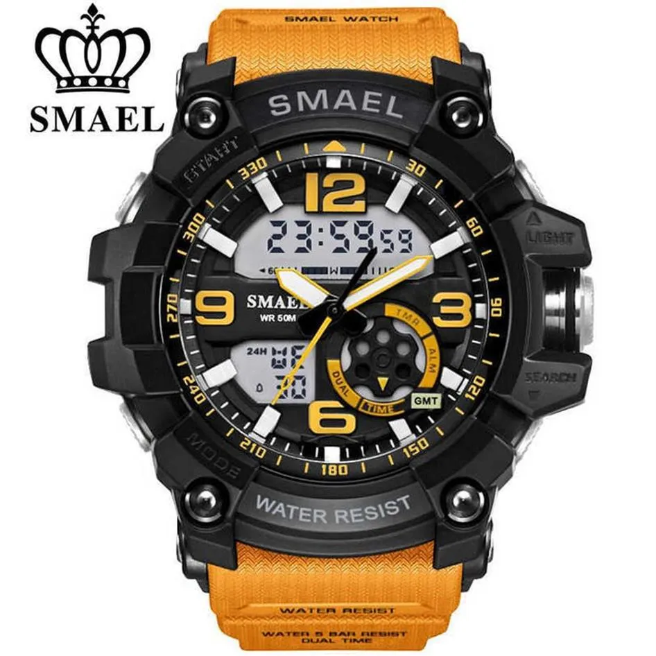Smael Men Watch Watch Waterproof Waterproof Wristwatch LED kwarcowy zegar Mężczyzna Relogios Masculino 1617 Digital Sports Watches Men's325r