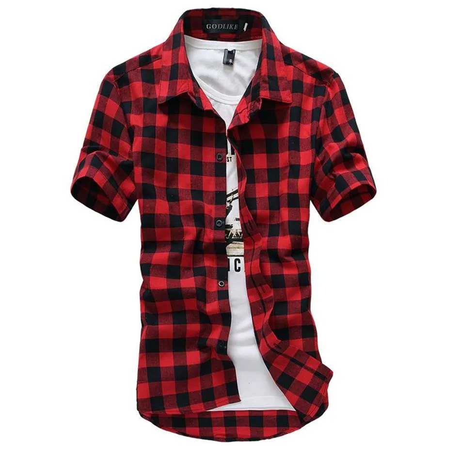 Chemise à carreaux rouge et noir pour hommes, nouvelle mode d'été 2016, chemises à carreaux pour hommes, Chemise à manches courtes Men244F