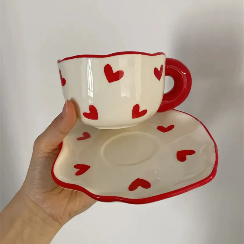 Tuimelaars Romantische Geschenken Koreaanse Ins Stijl Koffie Thee Kopje Creatieve Hart Mok Melk Porseleinen Kopjes Cadeau Voor Vrouw Vriendin 230928