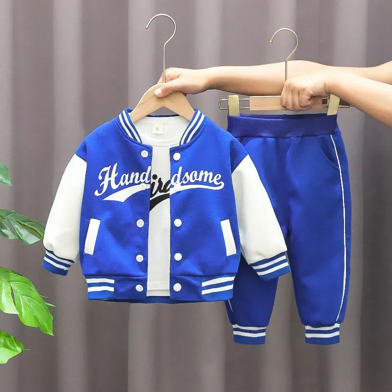 Rompers Kids Baseball Clothing Pojkar Girls Casual Sports Set Coat Pants Tripartite Spring Autumn Thin Baby Tracksuit Outfits 231005