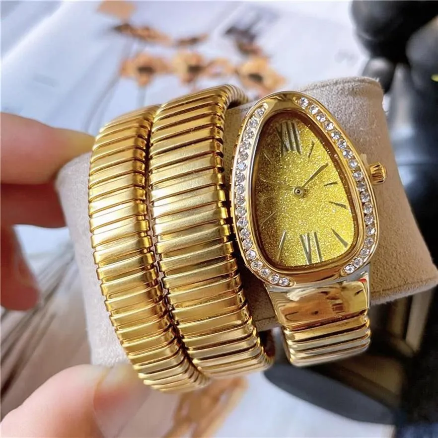 Zegarek na rękę zegarek na rękę Kobiet Dziewczyna damskie węża w stylu diamentów luksusowy stalowy metalowy zespół kwarcowy B10wristWatches2987