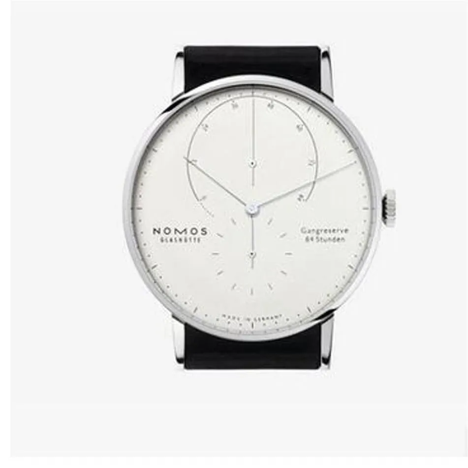 Nomos Neues Modell Marke Glashutte Gangreserve 84 Stunden automatische Armbanduhr Herrenmodeuhr weißes Zifferblatt schwarzes Lederoberteil 232J