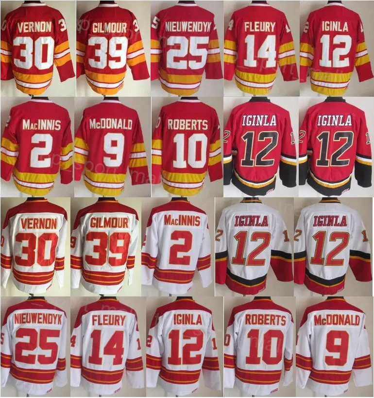 Män retro hockey 12 jarome iginla jersey vintage 2 al macinnis 9 Lanny McDonald 10 Gary Roberts 68 Jaromir Jagr 14 Theoren Fleury 25 Joe Nieuwendyk 30 Mike Vernon Team