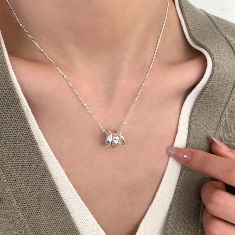 Pendants PANJBJ 925 Sterling Silve 3 Round Liquid Lava Necklace For Women Girl Zircon Korean Choker Jewelry Birthday Gift Drop