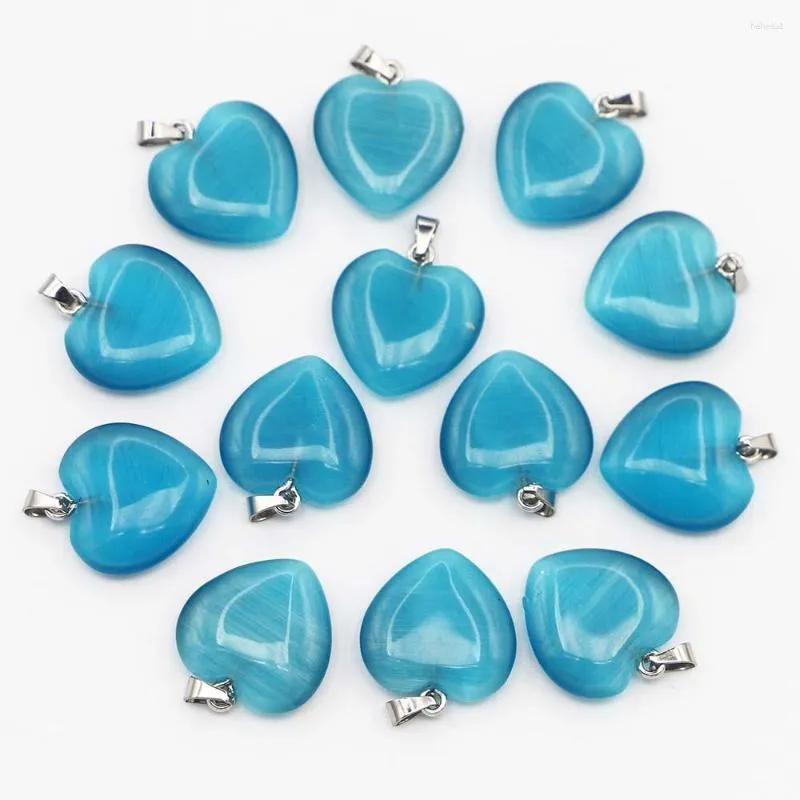 Anhänger Halsketten Mode Naturstein Blaue Achate Herz Anhänger Glücksmineralien Heilzauber DIY Schmuck Zubehör Großhandel 24 Stück