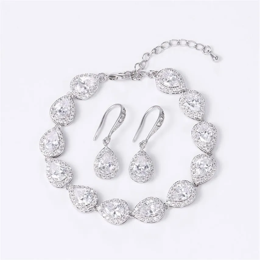 Earrings & Necklace WEIMANJINGDIAN Teardrop Cubic Zirconia CZ Crystal Wedding Bracelet And Earring Bridal Jewelry Set Bridesmaid G269c