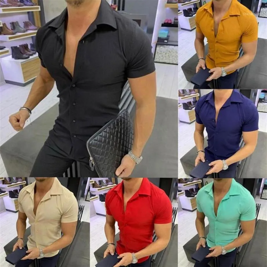 Chemise formelle solide pour hommes blanc noir à manches courtes bouton chemises décontracté Slim Fit vêtements d'été Chemise Homme Manche Court 2 # 13013
