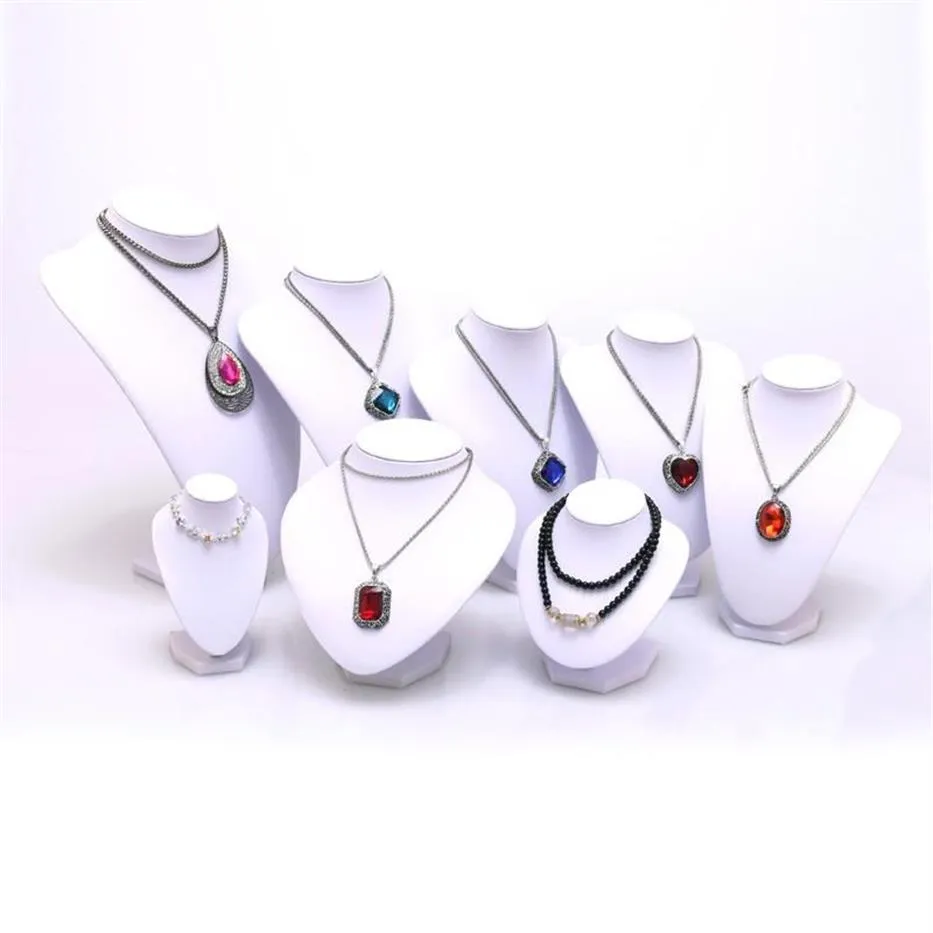 Smycken påsar väskor inslagna vita pu läder display halsband standar holder smycken arrangör byst modell trevlig show ra2420