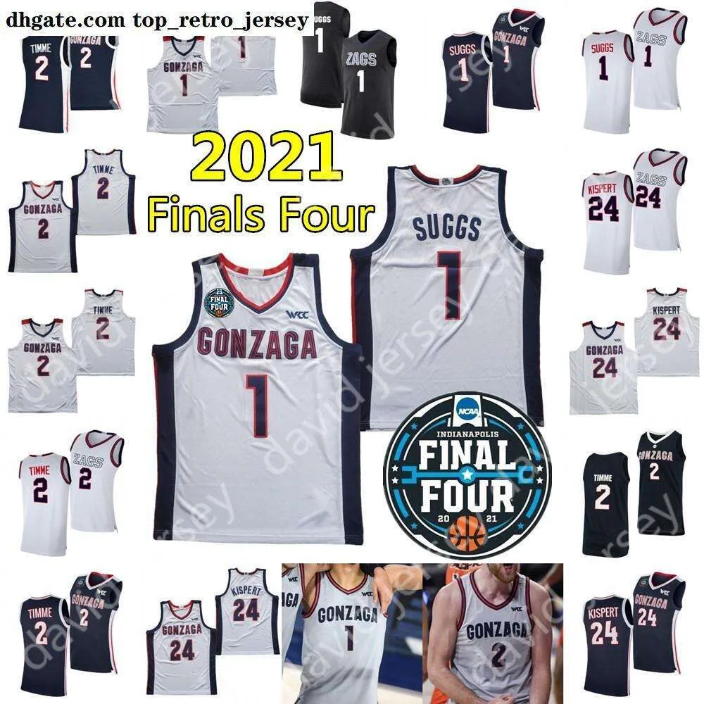 S 2021 Final Four 4 NCAA College Gonzaga Basketball Jerseys 1 Jalen SS 2 Drew Timme Corey Kispert Jersey Home Away Blanc Gris Marine B 14H0