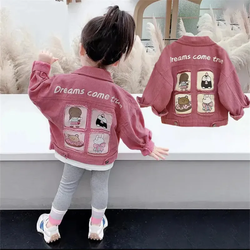 Ceket kızlar moda karikatür denim ceket bahar çocukları Kore tarzı en iyi kız bebek yürümeye başlayan çocuk uzun kollu ceket çocuklar giyim 231005