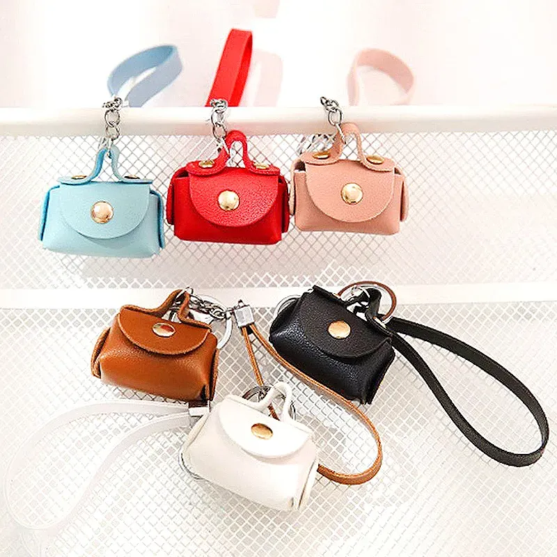Cute Mini Leather Bag Keychains Coin Purses Stylish Pendant Pouch Key Rings for 2024