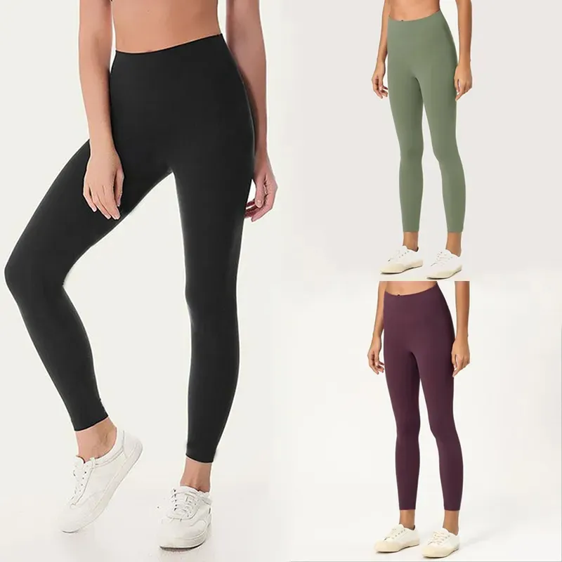 Yüksek bel düz renkli kadın eşofmanlar yoga pantolon spor giyim tozluk elastik fitness bayan genel tam tayt egzersiz