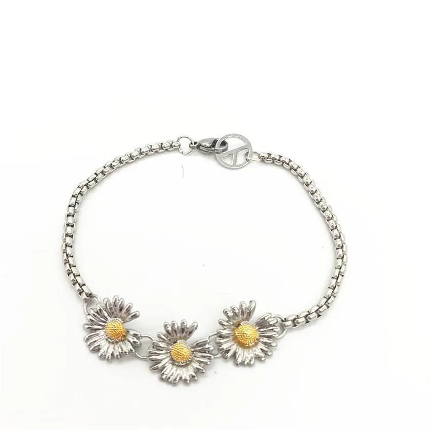 Kpop G-dragon Three Daisy Design Bracelet Peaceinusone Women's Jewelry Unisex Accessories Cll278 Metal Trendy Link Chain216j