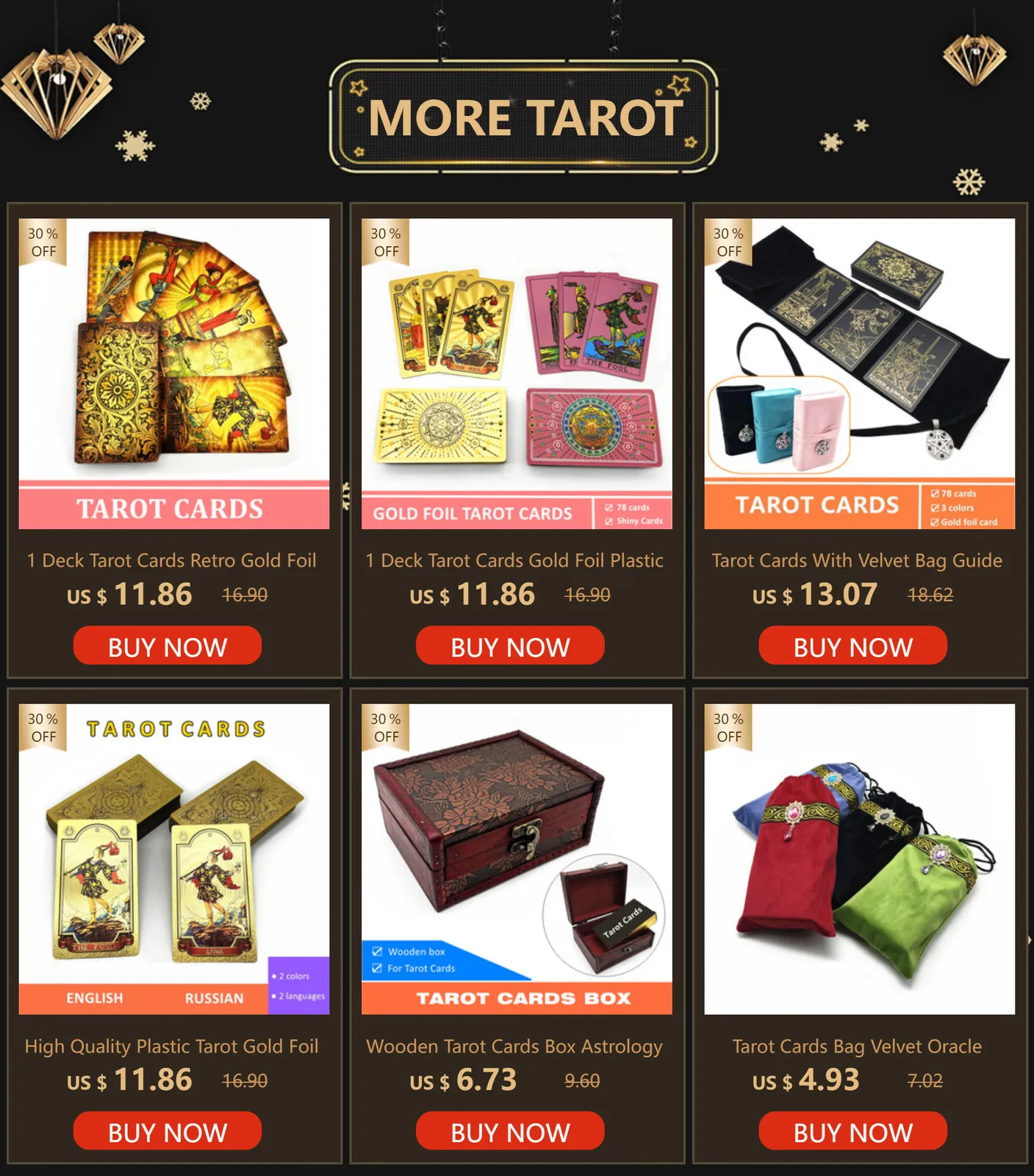Gold Foil Tarot Cards 78 Card Deck With Guidebook For Divination ...