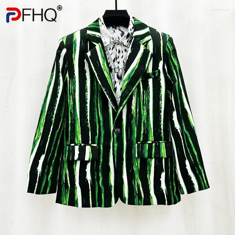 Costumes pour hommes PFHQ Design personnalisé Blazers Rayé Halo Dye Contraste Couleur Costume Tendance Casual Lâche Manches Longues Automne Manteau 21Z2456