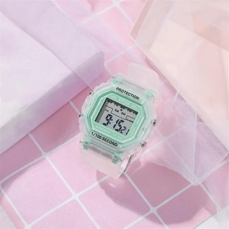 Montres-bracelets 2021 Mode Transparent Digital Watch Square Femmes Montres Sport Étanche Horloge électronique Drop228S