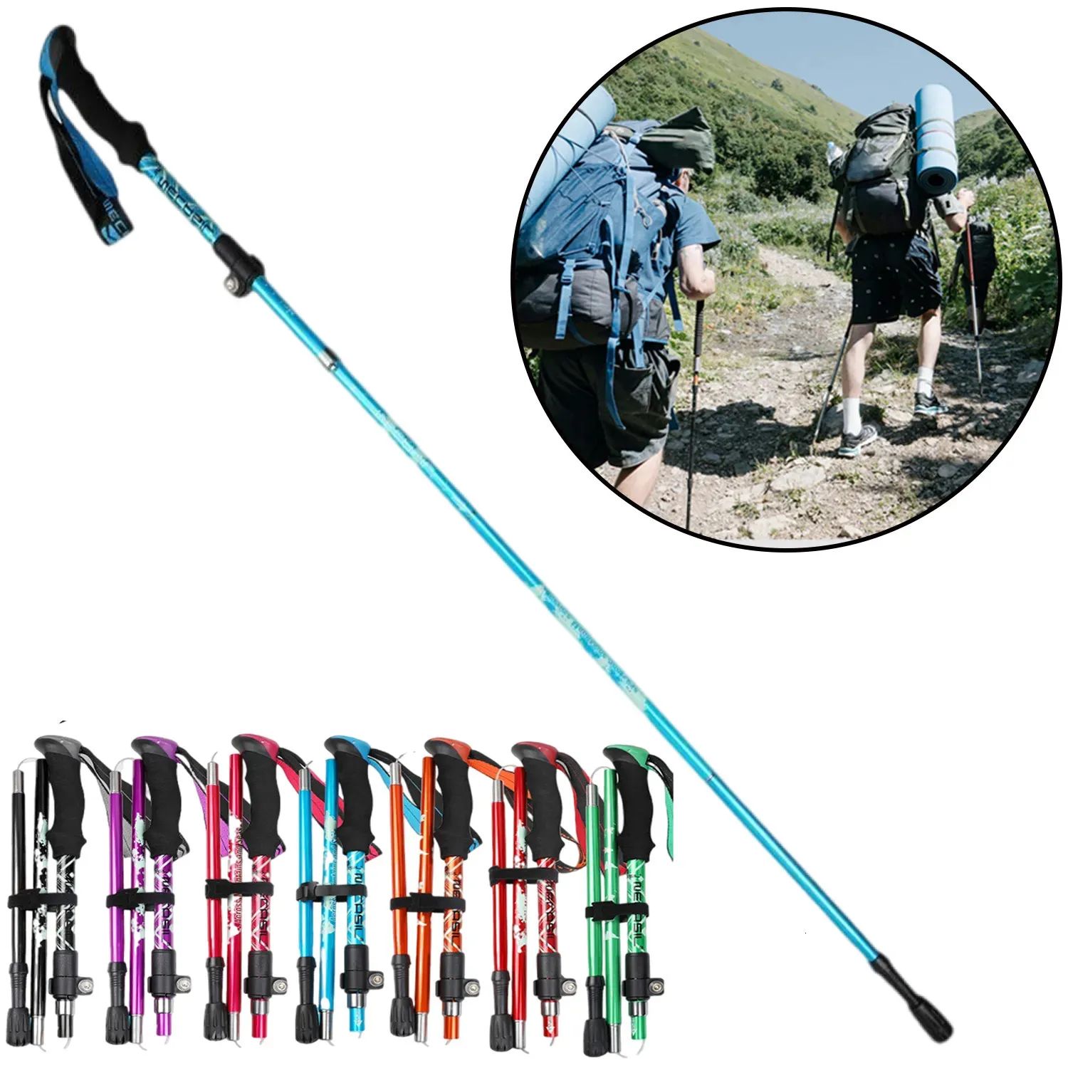 Telescopic Trekking Poles Quick Lock Ultralight Metal Walking Sticks for Hiking Camping Mountaineering