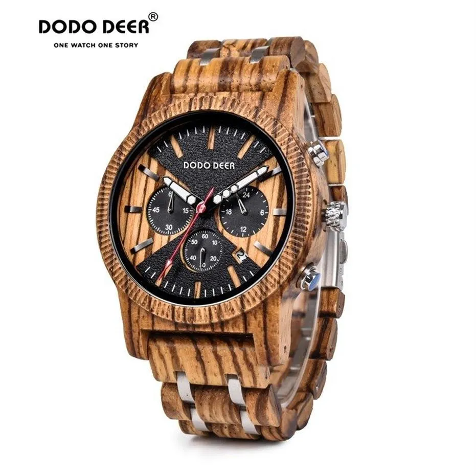 Dodo Deer Men's Watch Wood Watches Men klocka Business Luxury Stop Watch Color Valfritt med trä rostfritt stål Band C08 OEM303M