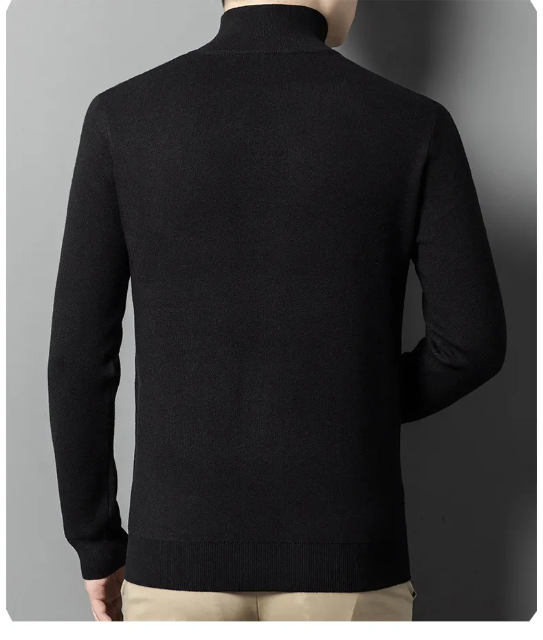 Mens Slim Fit Quarter Zip Mock Neck Polo Sweater Casual Long