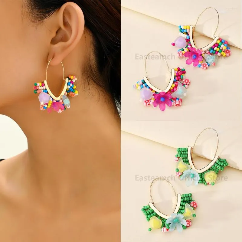 Pendientes colgantes de moda en forma de V, borla de resina con cuentas, flor, diseño bohemio, colgante único para fiesta, joyería