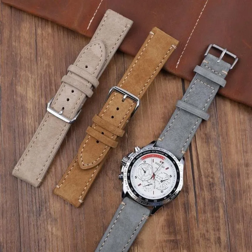 Uhrenarmbänder Vintage Wildlederarmband 18mm 20mm 22mm 24mm Handgefertigtes Lederarmband Ersatz Tan Grau Beige Farbe für Männer Frauen Watc233e