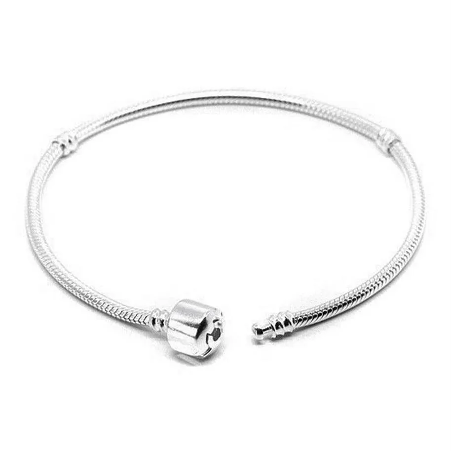 Autentisk 100% 925 Sterling Silver Snake Chain Armband Bangles Fashion DIY Jewelry 17-23 CM FIT FÖR EU