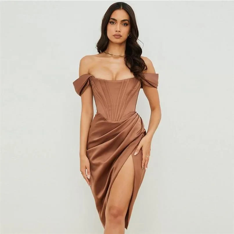 Casual Dresses High Quality Satin Bodycon Dress Women Party 2021 Arrivals Midi House Of Cb Celebrity Evening Club2829