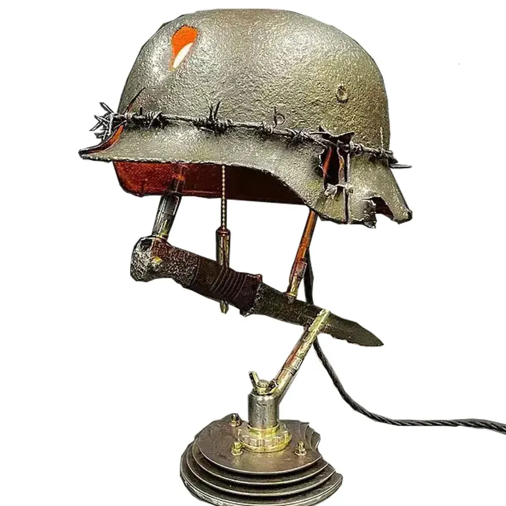 Decoratieve objecten Woondecoratie Tweede Wereldoorlog Helm Tafellamp Oorlogslamp Oorlogslamp Hars Decoratie Ambachten Woonkamer Woondecoratie 230928