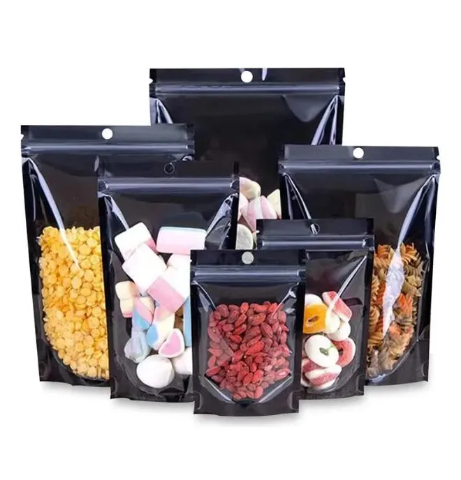 Clear Black Aluminum Foil Self Seal Stand Up Packaging Bag Resealable Grip Mylar Pouch Tea Food Sample Bags