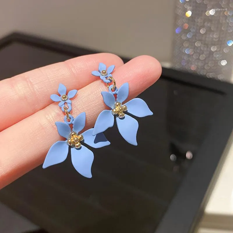 Brincos elegantes flor de camélia azul boêmio floral margarida mulheres verão praia joias aniversário