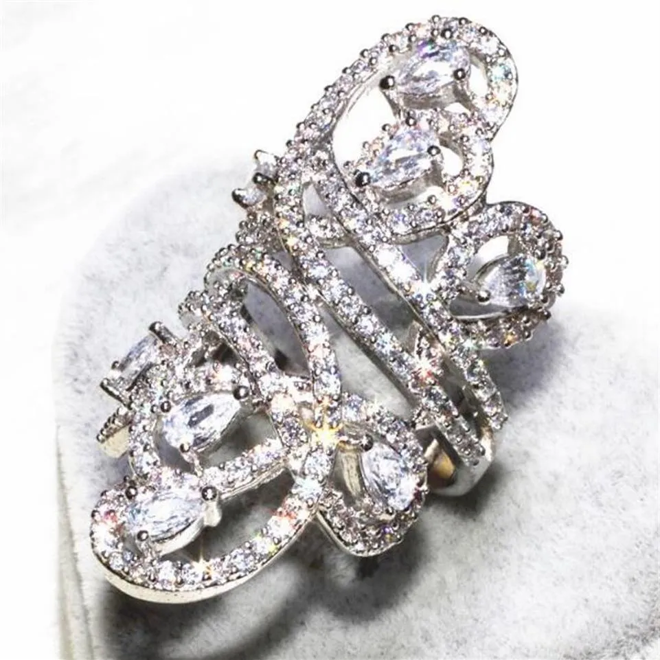 2017 Nieuwe Collectie Mode-sieraden 925 Sterling Zilver Witte Topaas Gesimuleerde Diamant Edelstenen Hart Cut Brede Ring voor Wome284B