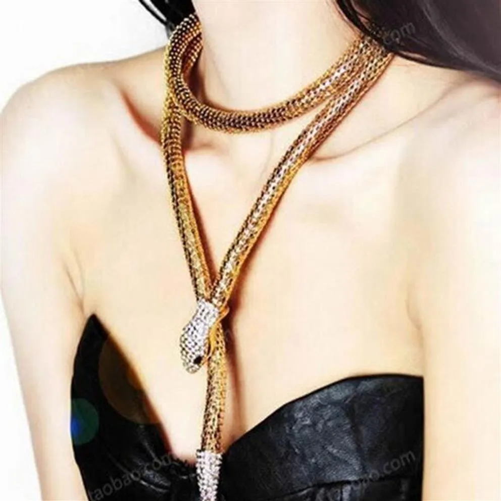 2019 Fashion Collier Femme Jewelry Full Rhinestone Austrio Austories Gold Silver Crystal Snake Longpendant Necklace NJ-140259B