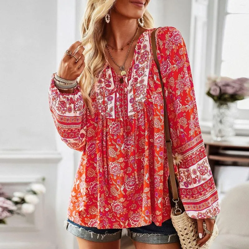 Blusas De Mujer Estampado Bohemio Manga Larga Top Con Borlas Cuello En V Retro Blusa Holgada Informal De Rayon Para Otono Blusas A Rayas Para Mujer De 16 56 DHgate