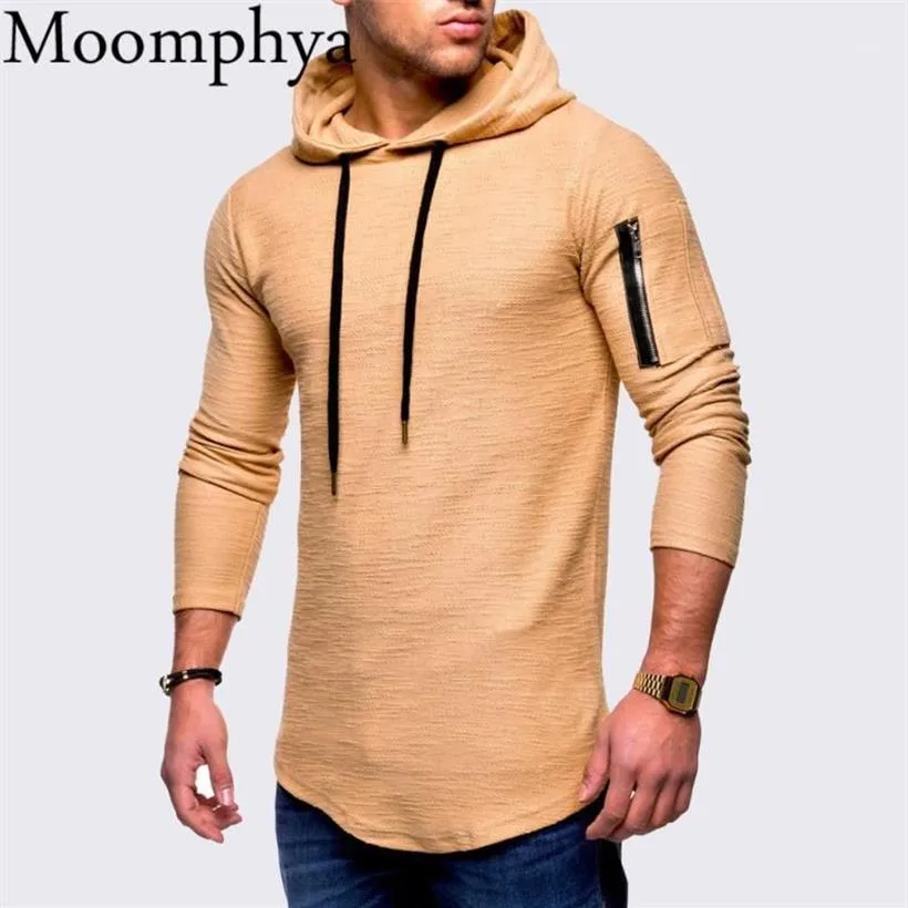 メンズTシャツMoomphya Hooded Long Sleeve Men Men TシャツジッパーTシャツロングラインTshirtストリートヒップホップTシャツ202112886