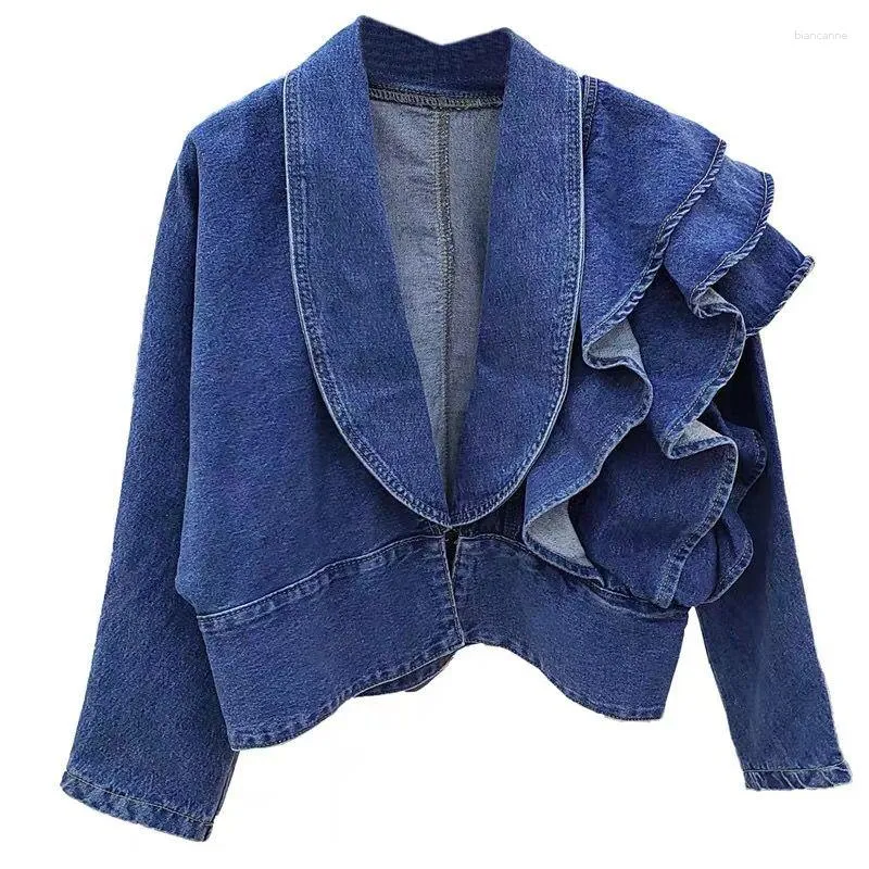 Giacche da donna Cappotto corto in denim corto a maniche lunghe con scollo a V alla moda autunnale