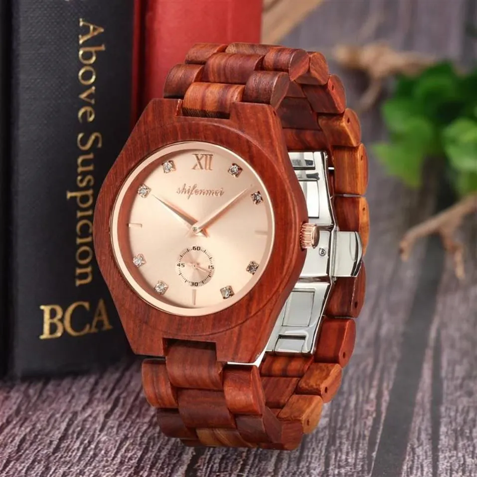 ساعة معصم Shifenmei يشاهد نساء الموضة مشاهدة 2021 Wood Quartz Wristwatch سوار خشبي ساعة Zegarek Damski211q