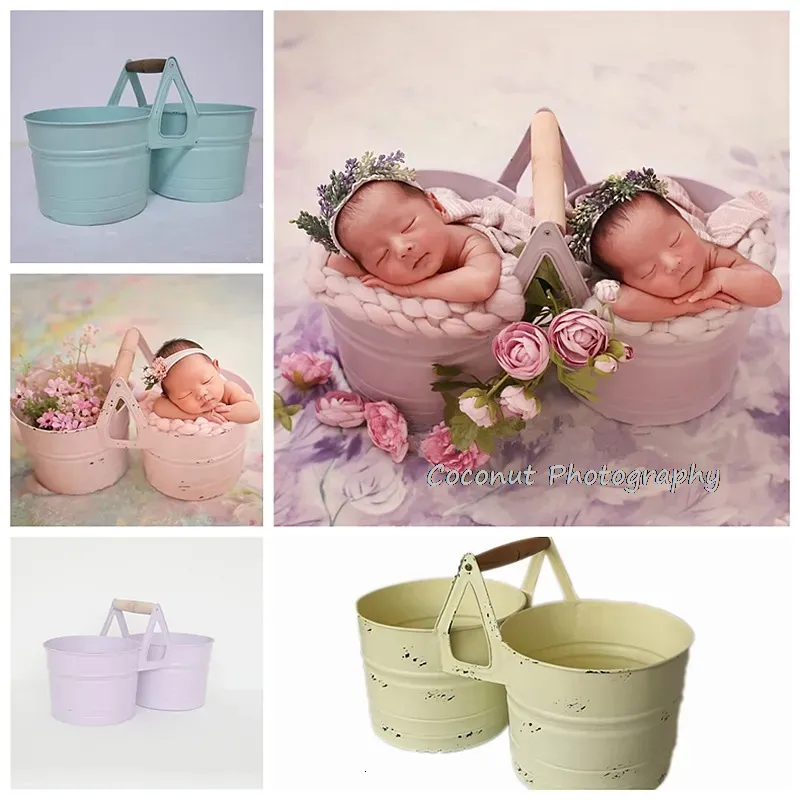 Coconut Newborn baby photo props Baby photo theme props Twin baby photo bucket retro old