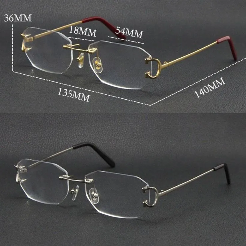 Ny Metal Rimless Luxury Diamond Cut Eyewear Reading Frames Women Gereglasses stora fyrkantiga glas med låda 18K Gold Fashion Optica2739