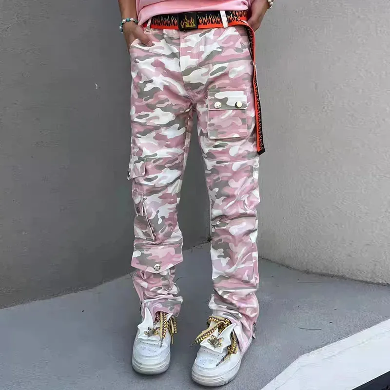 Heren Jeans Streetwear Camouflage Patchwork Casual Rechte Cargo voor Mannen Y2K Harajuku Zakken Enkel Rits Baggy Denim Broek 231005