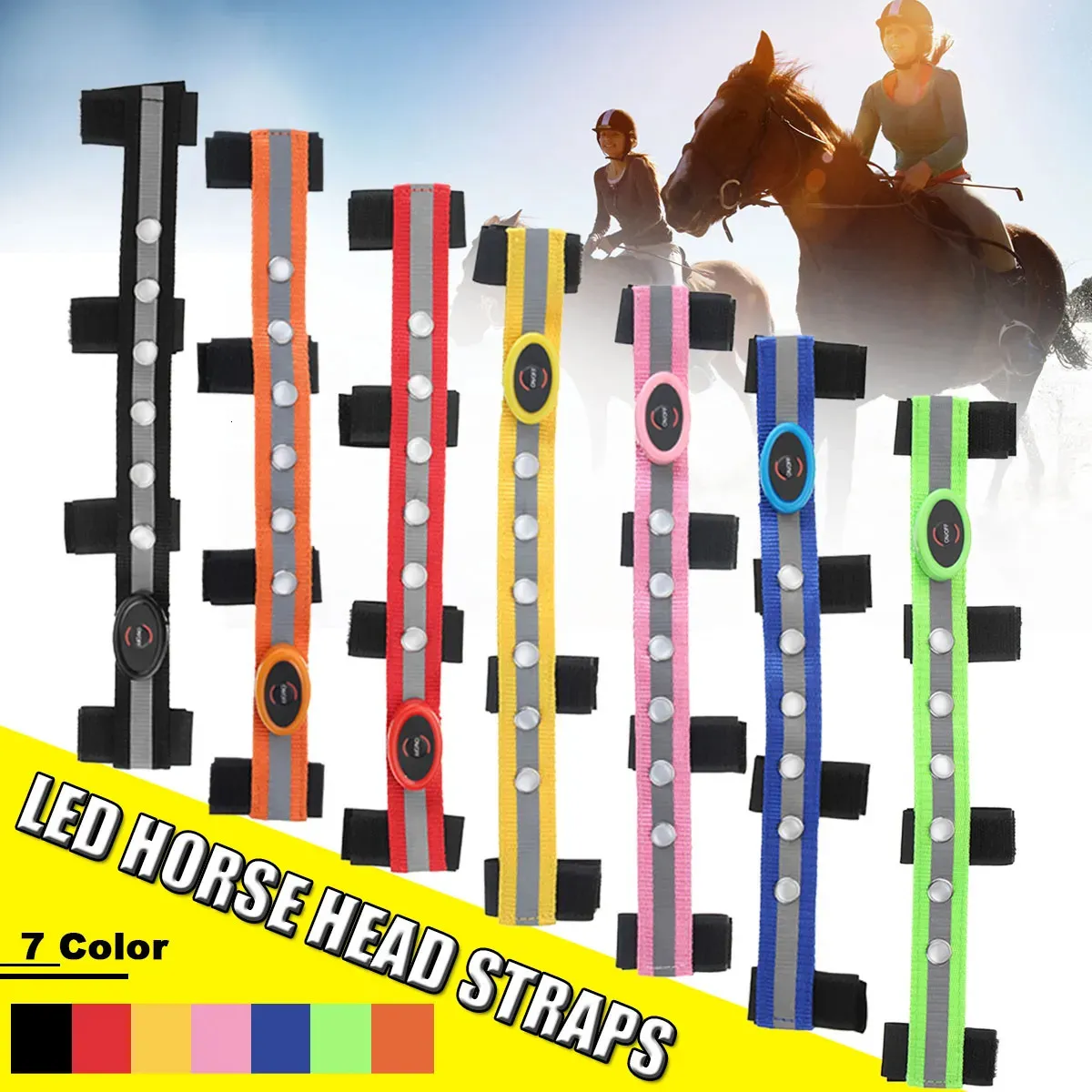 Hästvårdsutrustning LED Hästhuvudband Natt Synlig paardensport Equitation Multi-färg Valfri hästbröstdekoration Rid Strip 231005