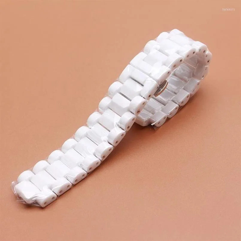 Watch Bands Convex Watchband Ceramic White Strap For J12 Dual Calendar Men Lady Bracelet Band 19mm Special Solid Links Folding Buc334S