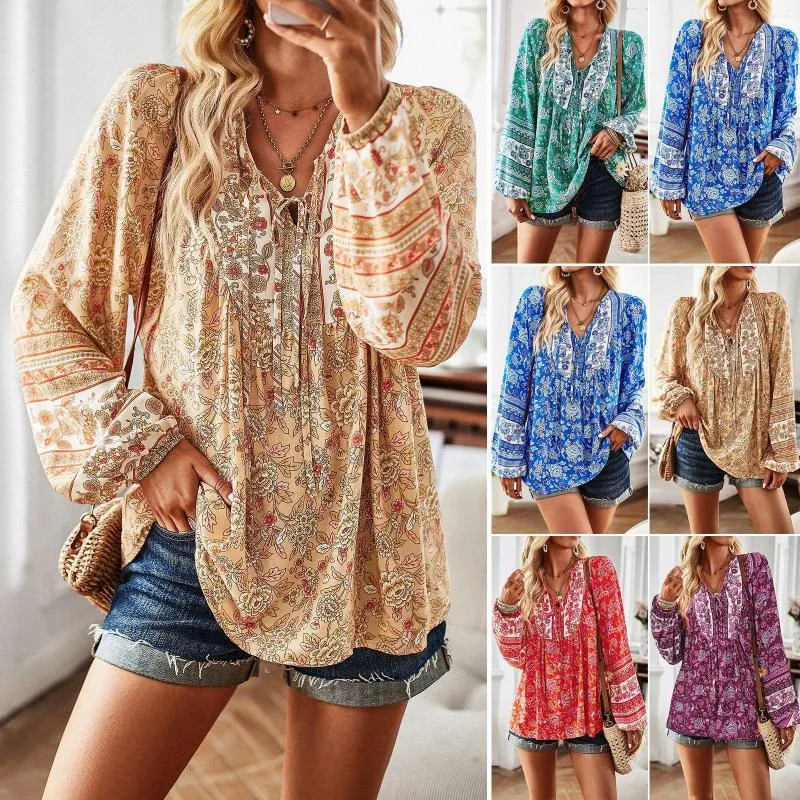 Blusas De Mujer Estampado Bohemio Manga Larga Top Con Borlas Cuello En V Retro Blusa Holgada Informal De Rayon Para Otono Blusas A Rayas Para Mujer De 16 38 DHgate