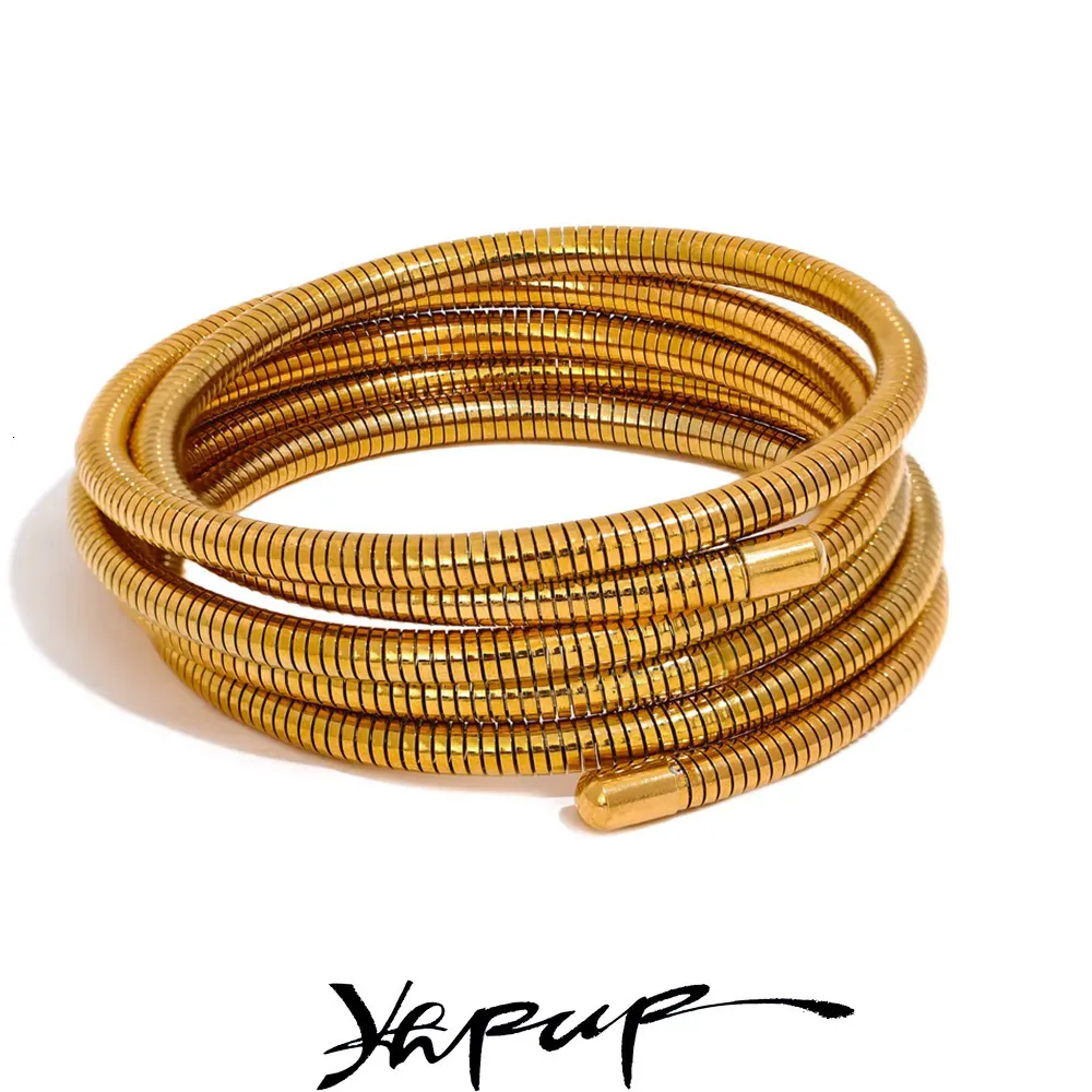 Bangle YHPUP Rostfritt stål Stapble Multi-Layer Wrap Arm Armband Bangle Metal Elastic Waterproof Fashion Unisex Jewelry Men Women 231005