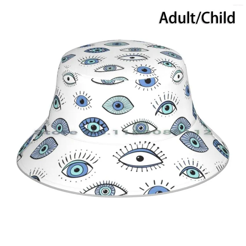 Bérets Evil Eye! Chapeau seau casquette solaire oeil yeux magiques symbole de bonne chance bleu pliable pêcheur en plein air