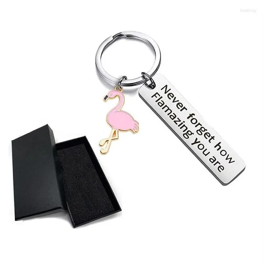 Keychains Motivational Flamingo Keychain Glöm aldrig hur flamazing du är rund nyckelring fred22257h