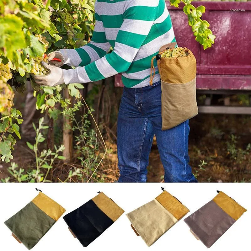 Storage Bags Outdoor Garden Fruit Picking Foldable Buckle Belts Portable Bag Leather Bushcraft Canvas Pouch