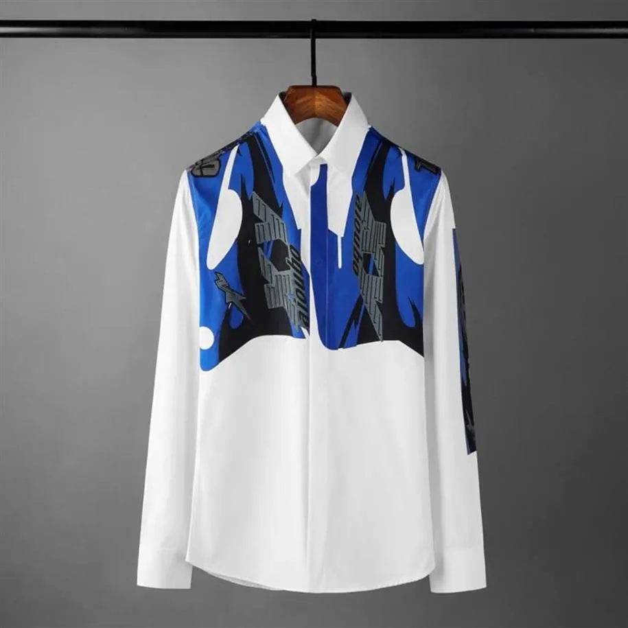 Camisas casuales para hombres Minglu algodón para hombre de lujo letra azul vestido de fiesta de manga larga más tamaño 4xl moda slim fit man286r