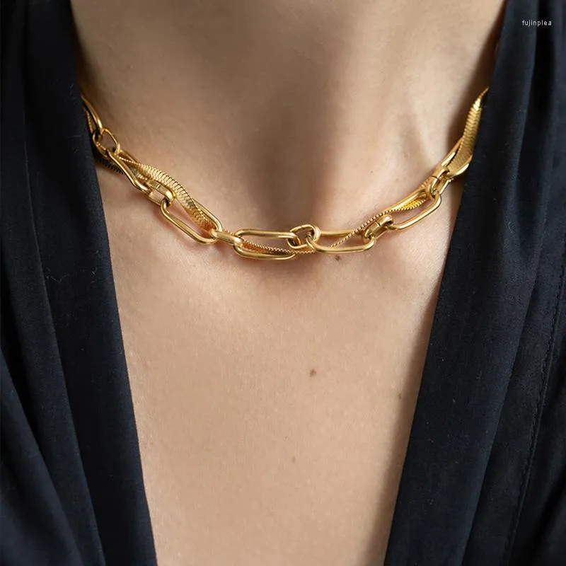 Chaînes Double chaîne Twist Collier en acier inoxydable à chevrons pour femmes minimaliste élégant bijoux non ternis
